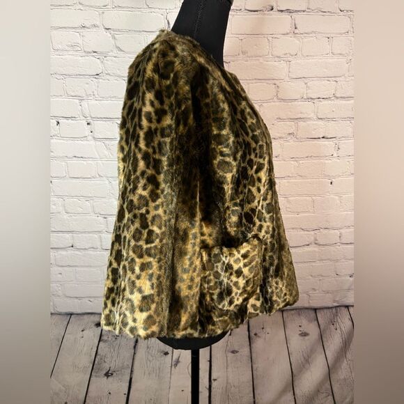 Guess Faux Fur Browns Leopard Print Lined Cropped‎ 3/4 Sleeve Jacket Size Large - Picture 5 of 10